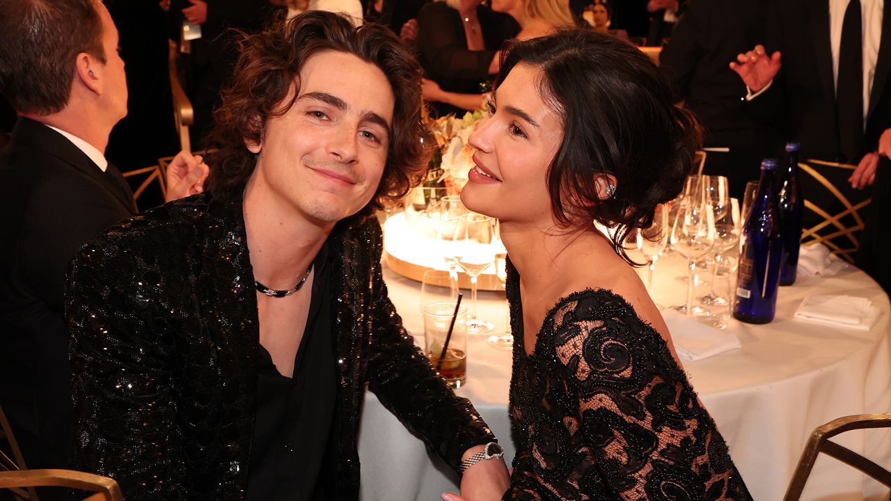 Timothée Chalamet and Kylie Jenner at the Golden Globes in January 2024