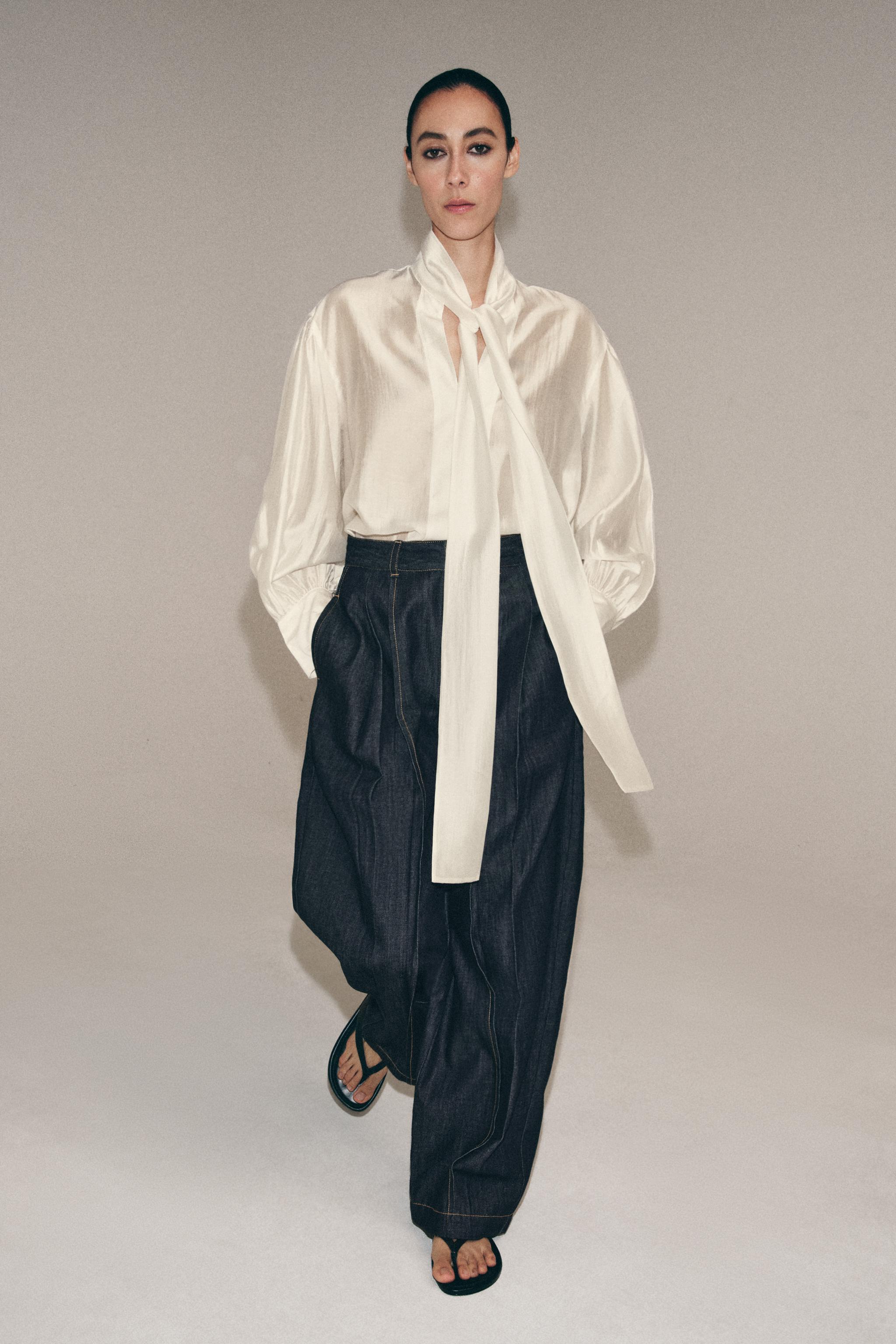 Zw Collection Satin Shirt With Ties