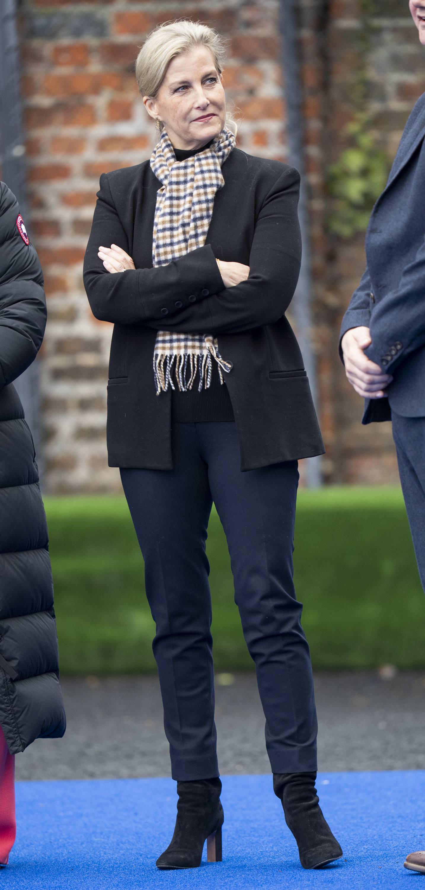 Duchess Sophie folding her arms in a black blazer and jeans