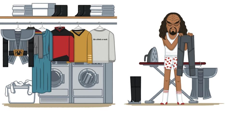 A cartoon Klingon doing his laundry