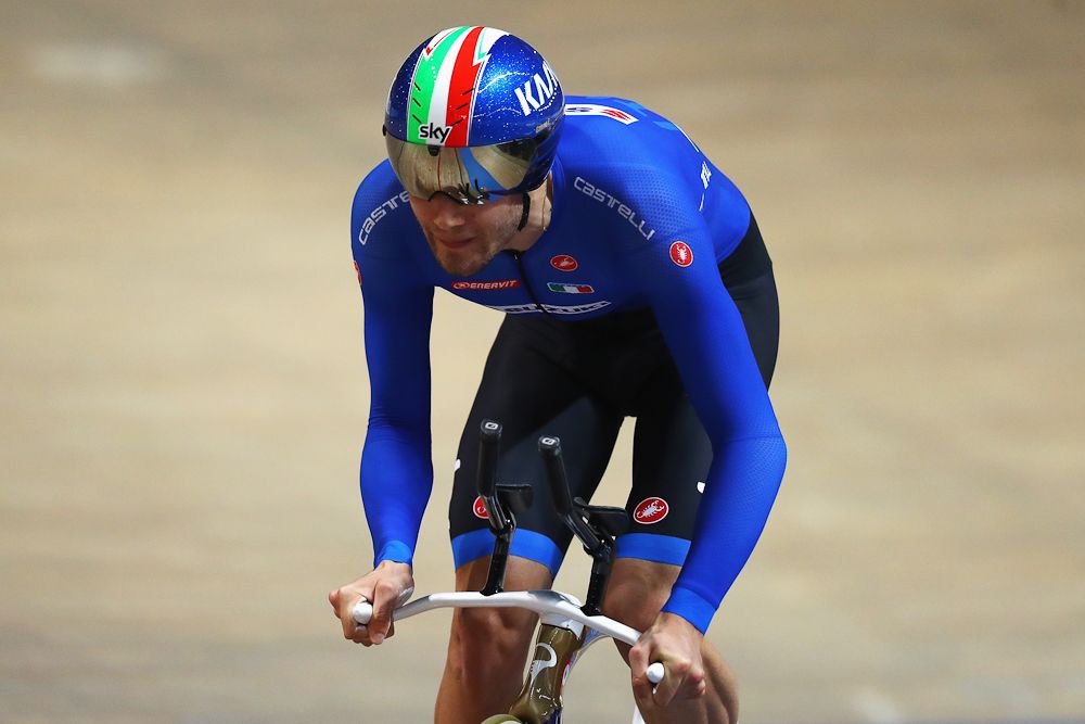 Filippo Ganna of Italy competes in the Men's Individual Pursuit Qualifying race on day three of the UCI Track Cycling World Championships