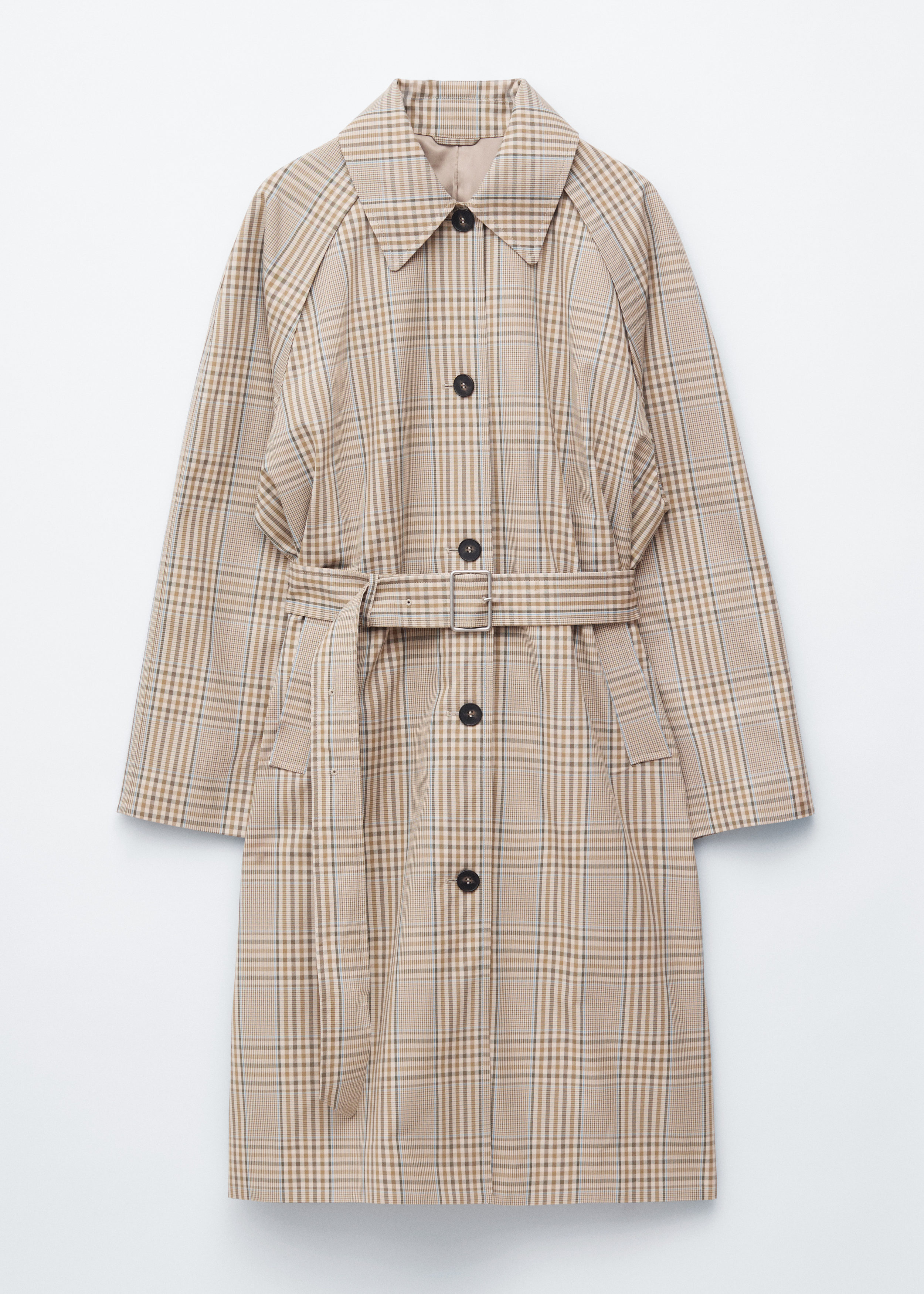 Checked Buckle-Belt Trench Coat
