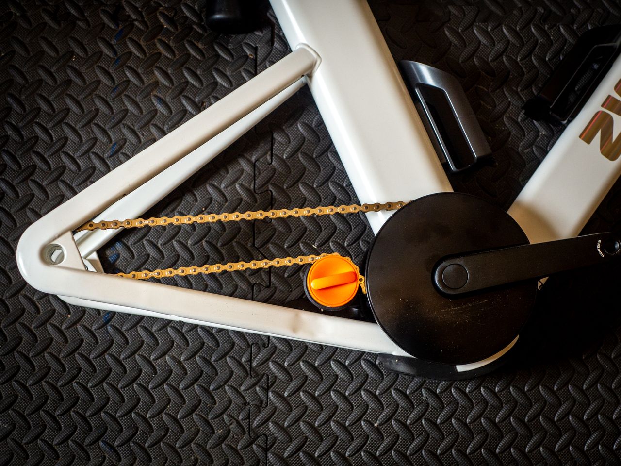 Close up details of the Zwift Ride indoor bike