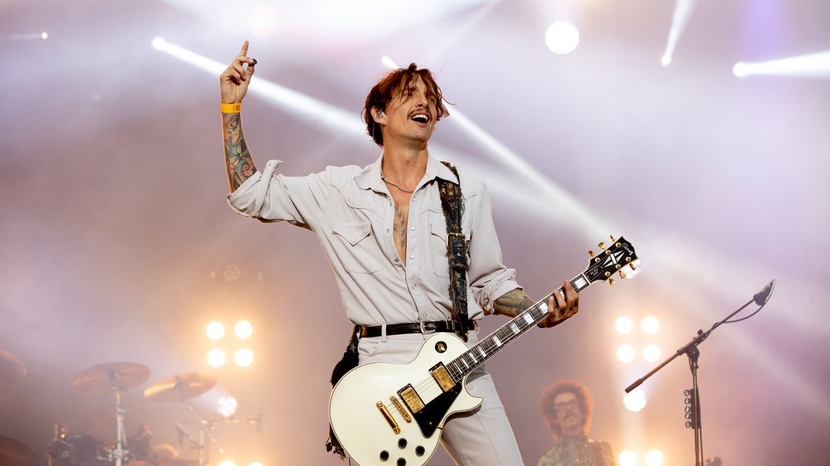 Justin Hawkins of The Darkness performs during Alcatraz Metal Fest on August 12, 2022 in Kortrijk, Belgium.