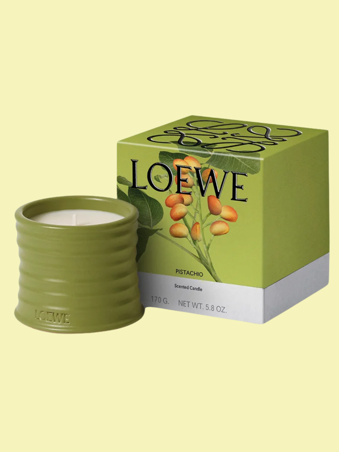 A green ridged candle from Loewe