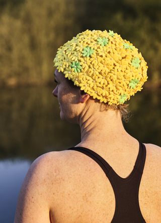 Woman in a swim hat