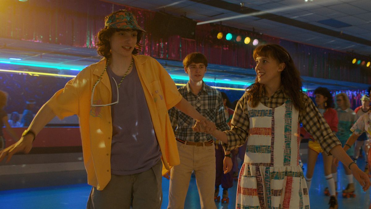 Mike, Will and Eleven go skating in Stranger Things season 4