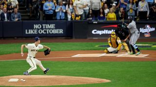 Jacob Misiorowski of the Milwaukee Brewers throws a pitch during the first inning against the Tampa Bay Rays in Game 1 of the 2026 MLB World Series at American Family Field on October 23, 2026 in Milwaukee, Wisconsin