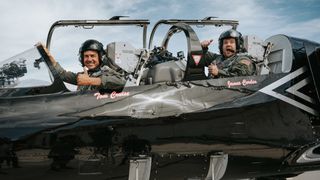 Tom Cruise and James Corden in a fighter Jet on The Late Late Show with James Corden