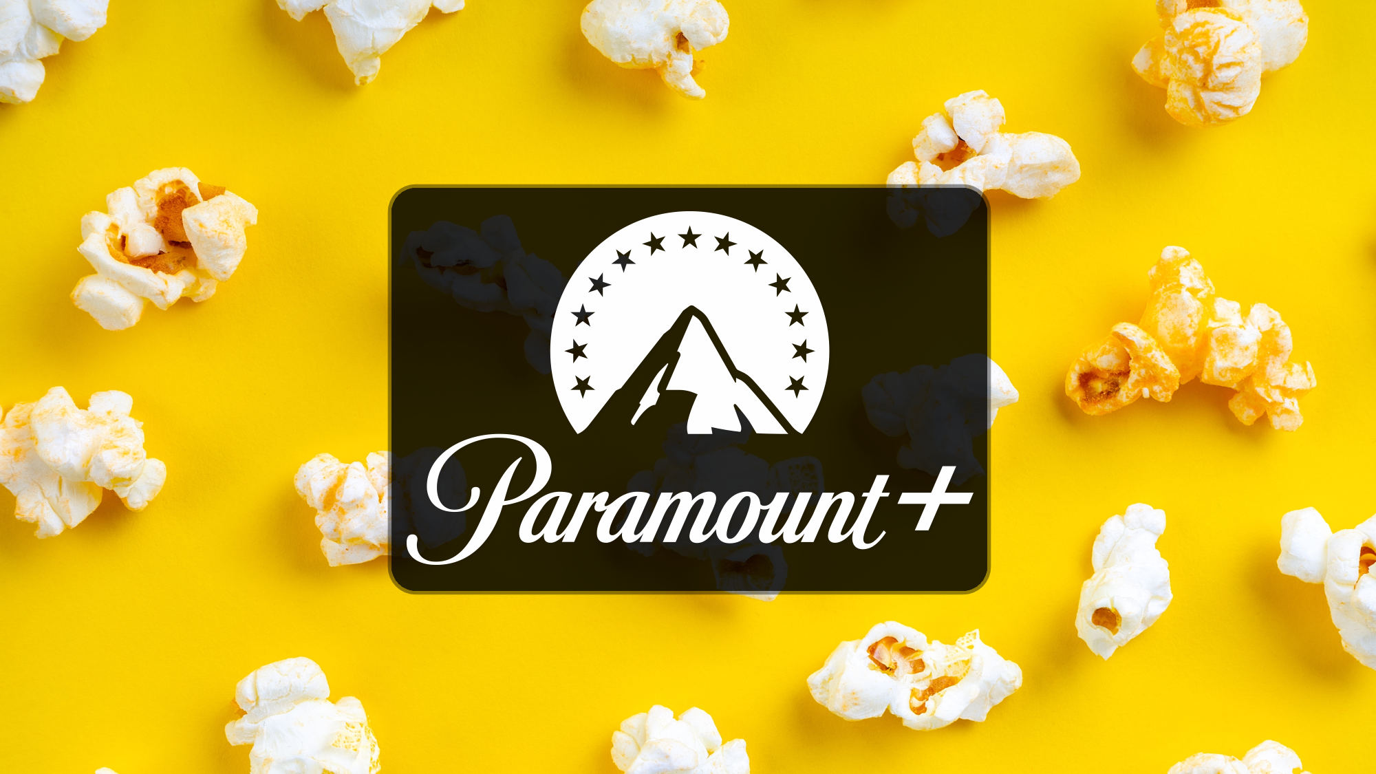 Paramount+ logo on a popcorn background