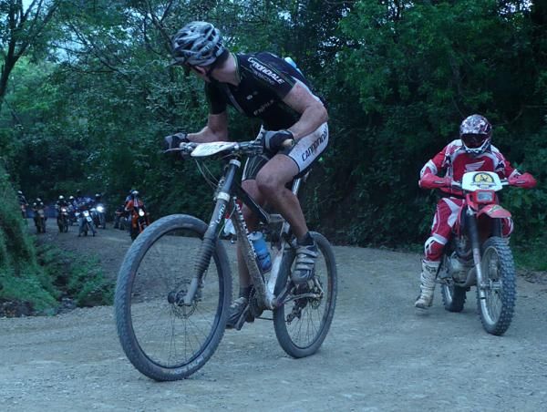 Ben Sonntag looks back after a counterattack that sprung him loose off the front.