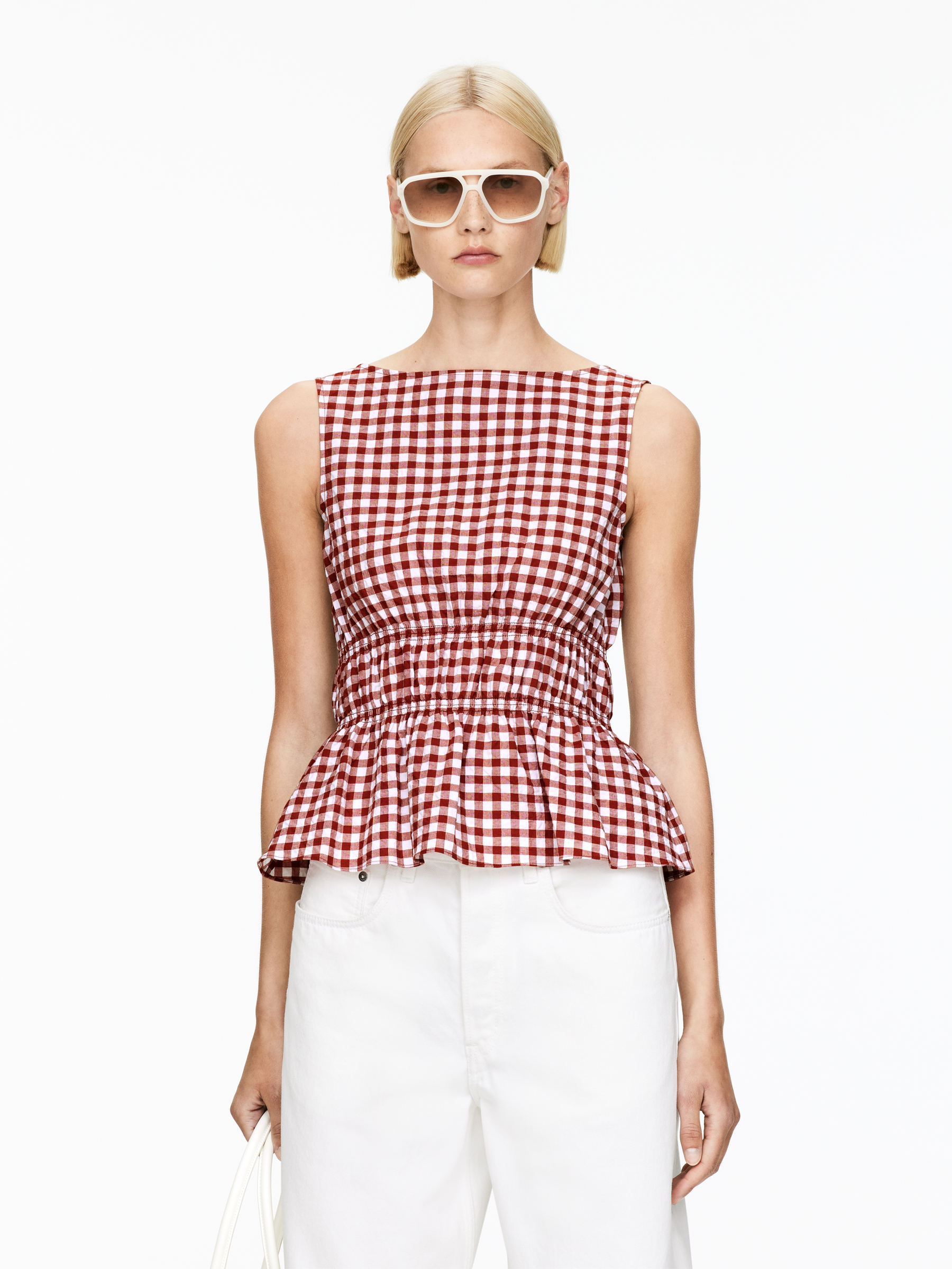 Seersucker Smock Top 
 Rust/white 
 Women 
 Arket Gb