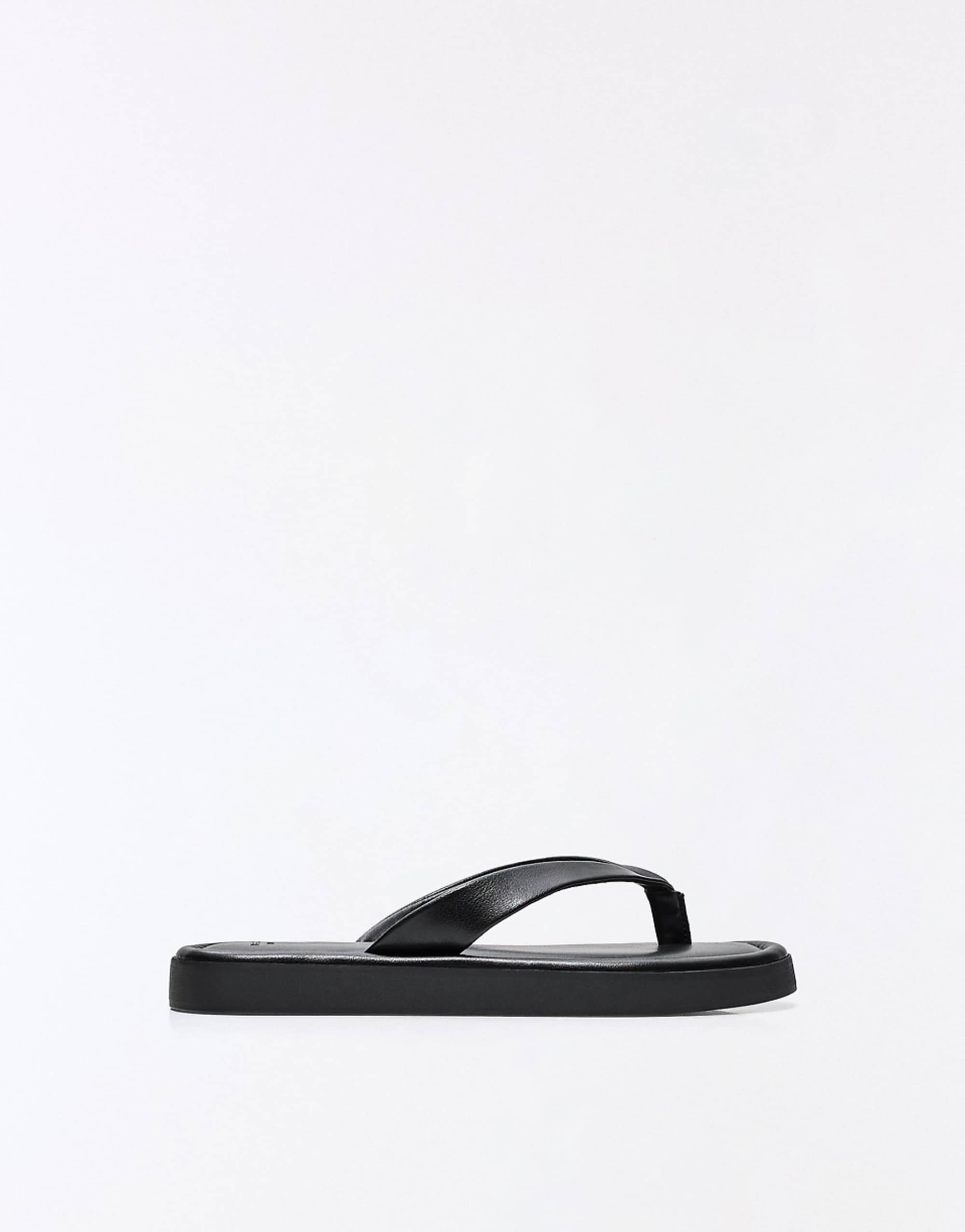 Bershka Thong Flat Slider Sandals in Black