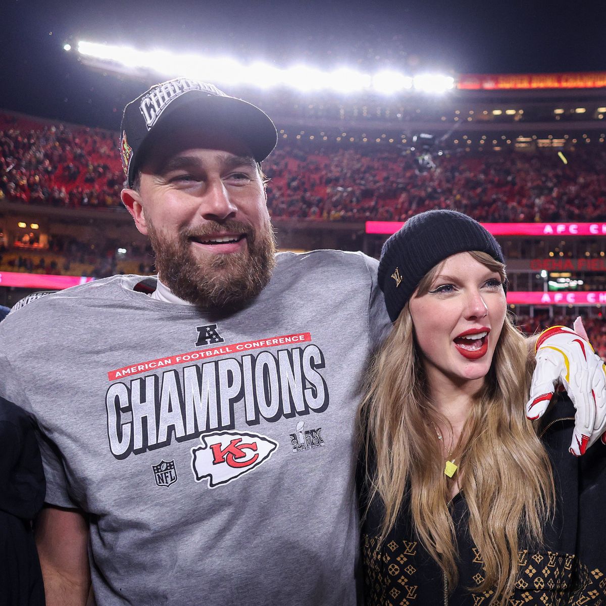 Travis Kelce and Taylor Swift at the AFC Championship