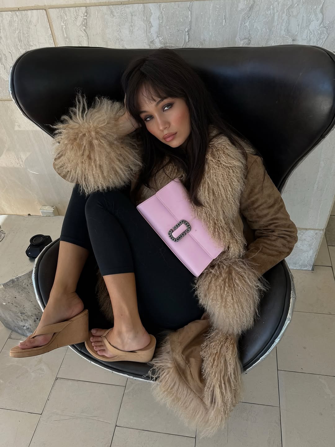 woman wearing wedge heels outfit fall 2025