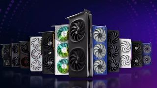 Intel Arc B-series graphics cards on a blue and purple background