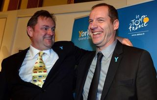 Tour de France director Christian Prudhomme, right, with chief executive of Welcome to Yorkshire Gary Verity following a press conference in Leeds, England to announce the routes for the opening stages of the 2014 Tour De France.