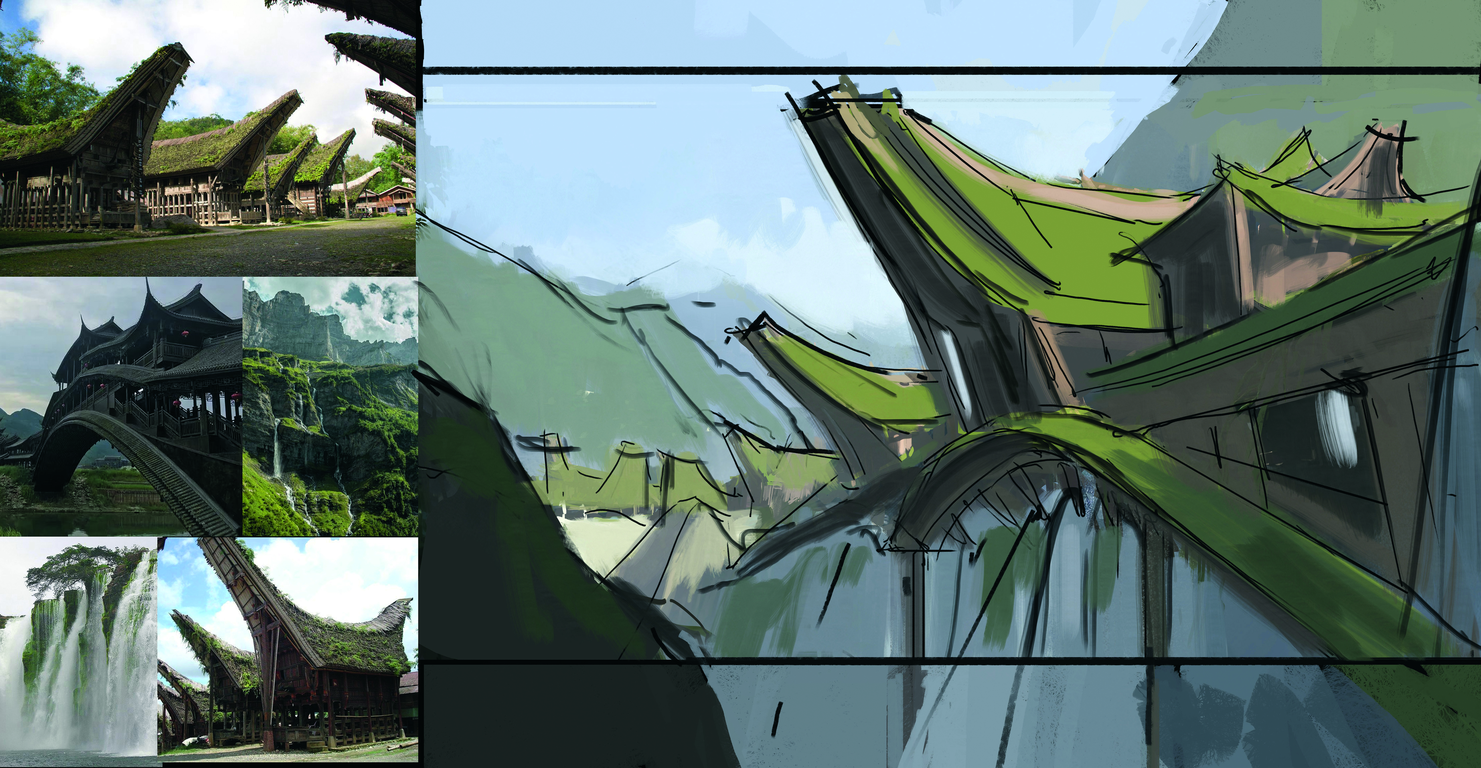 Digital painting of a bridge in progress