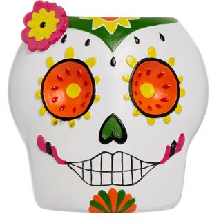 halloween tea light holder with white yellow and orange colours