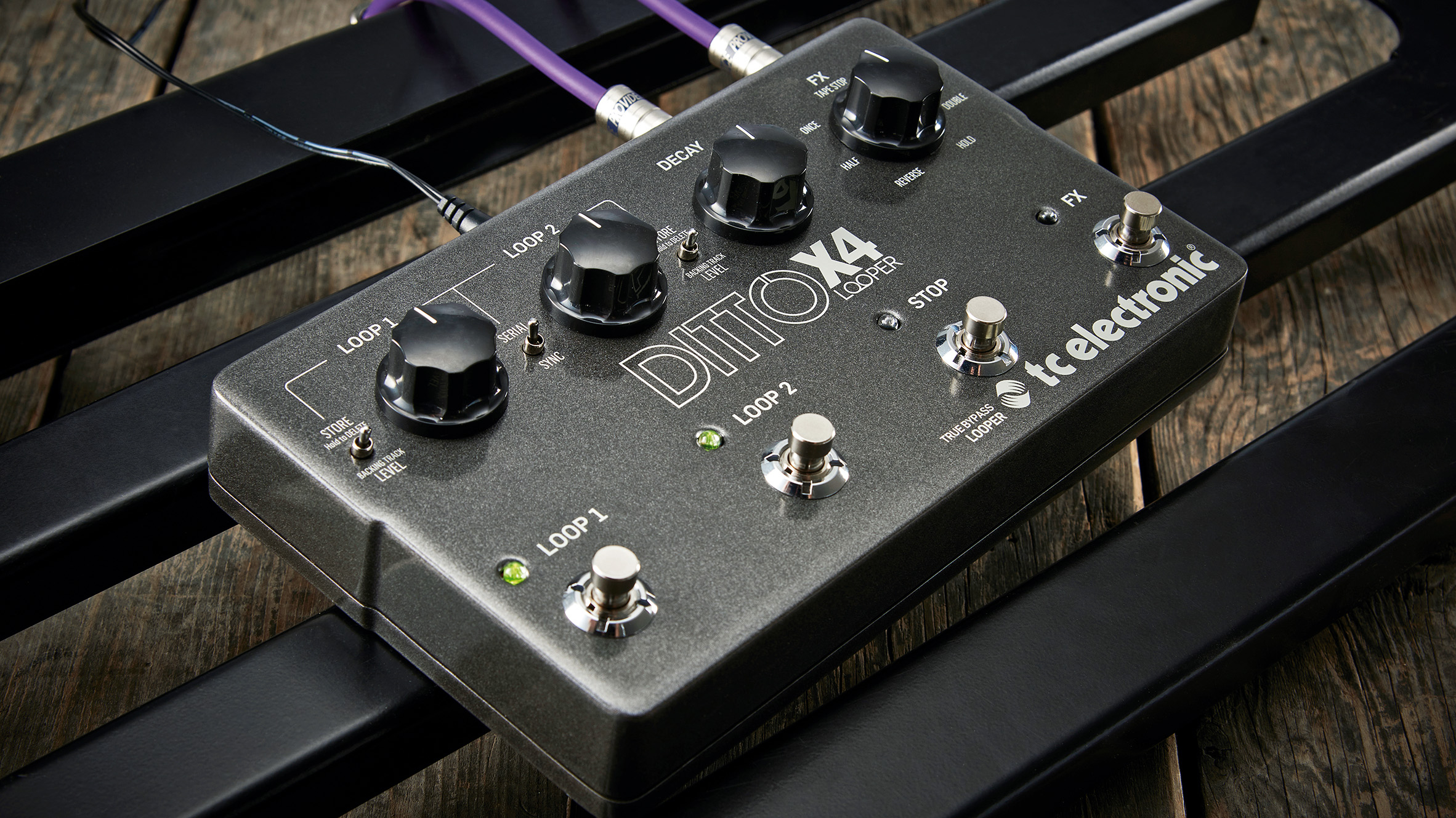 TC Electronic Ditto X4 Looper photographed on a pedalboard