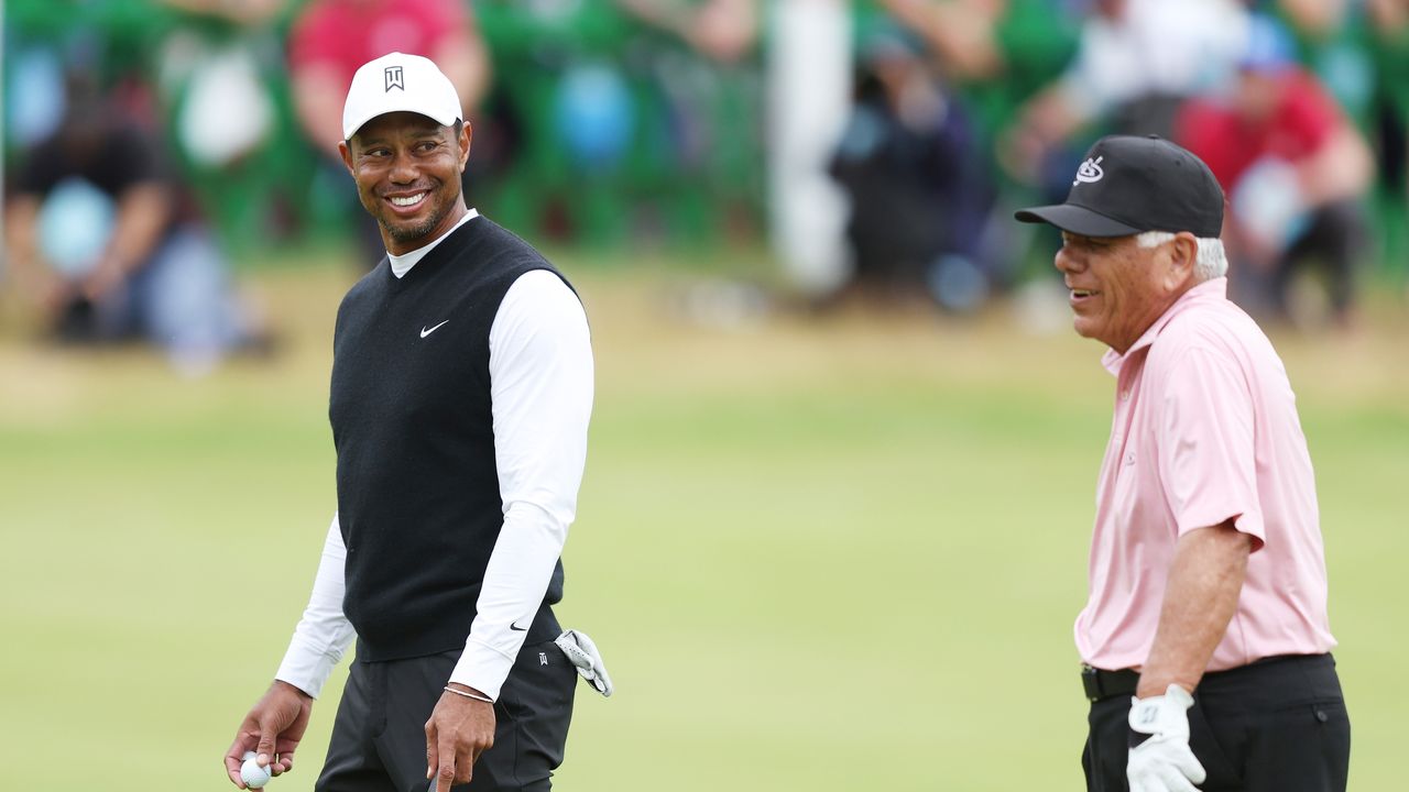 Tiger Woods and Lee Trevino during the R&amp;A Celebration of Champions 