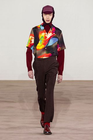A chevron motif, seen in quilted coats and intarsia knitwear