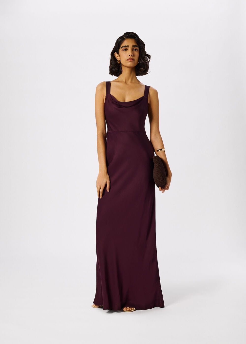 Plum Thea Cowl Satin Maxi Dress