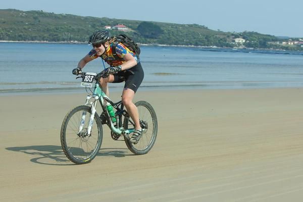 Shelley Scott is loving the run along the beach before the finish.