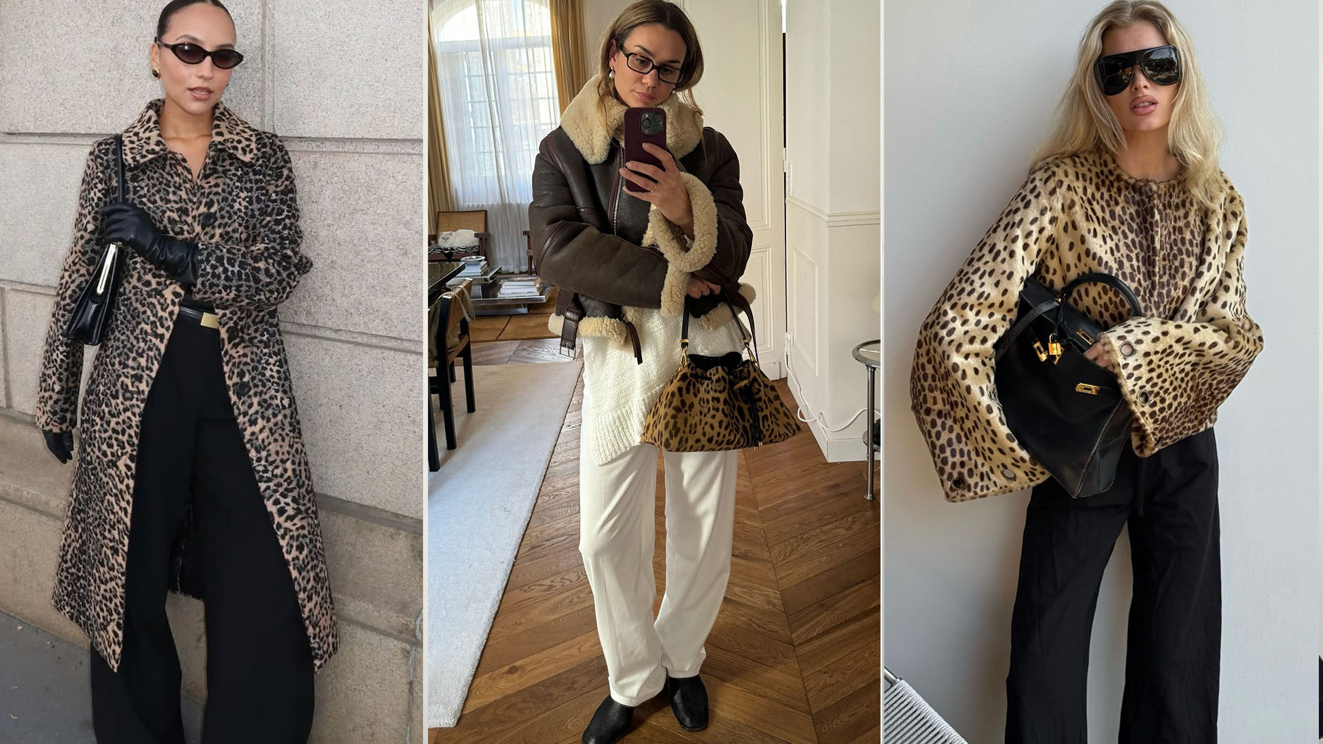 Women wearing leopard print coats and accessories