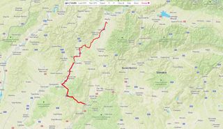 Image shows the route on day 8 from Martin to Žarnovica