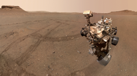 NASA's Perseverance Mars rover took this selfie looking down at one of 10 sample tubes deposited at the sample depot it created in an area nicknamed Three Forks. This image was taken by the WATSON camera on the rover&rsquo;s robotic arm on Jan. 20, 2023, the 684th Martian day, or sol, of the mission.