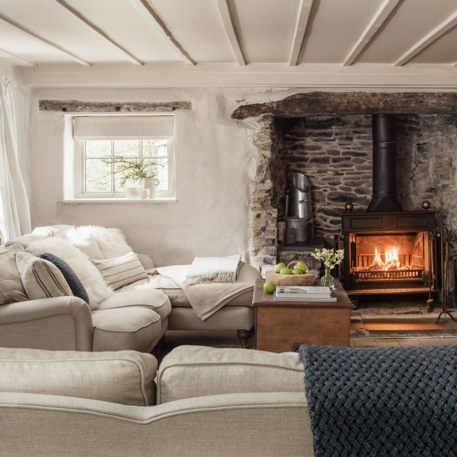 Living room at the Unique Homestays x The White Company property in Cornwall