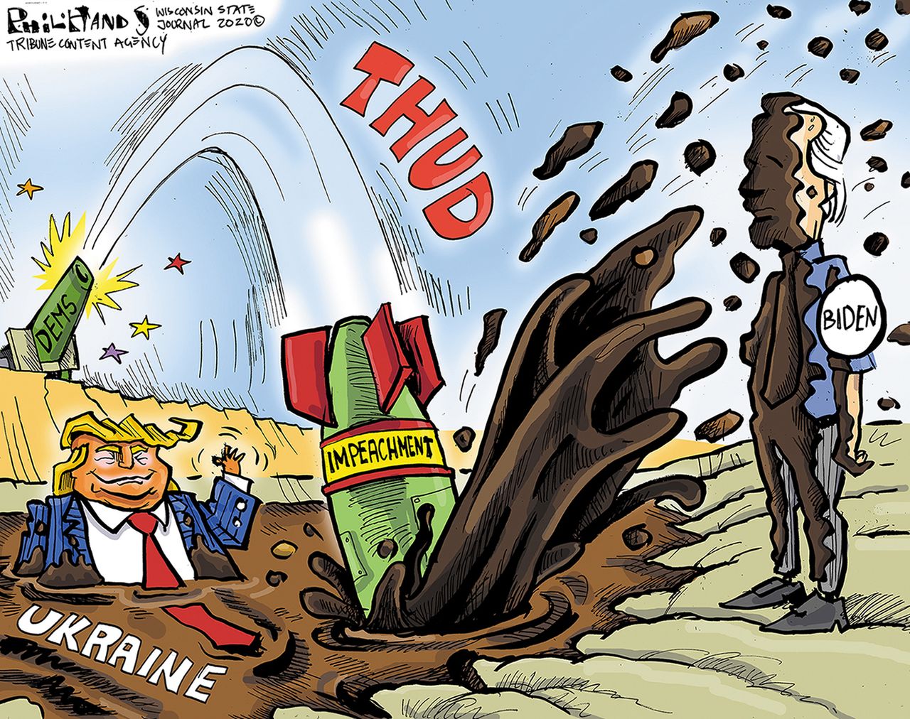 Political Cartoon U.S. Trump mud Impeachment Biden