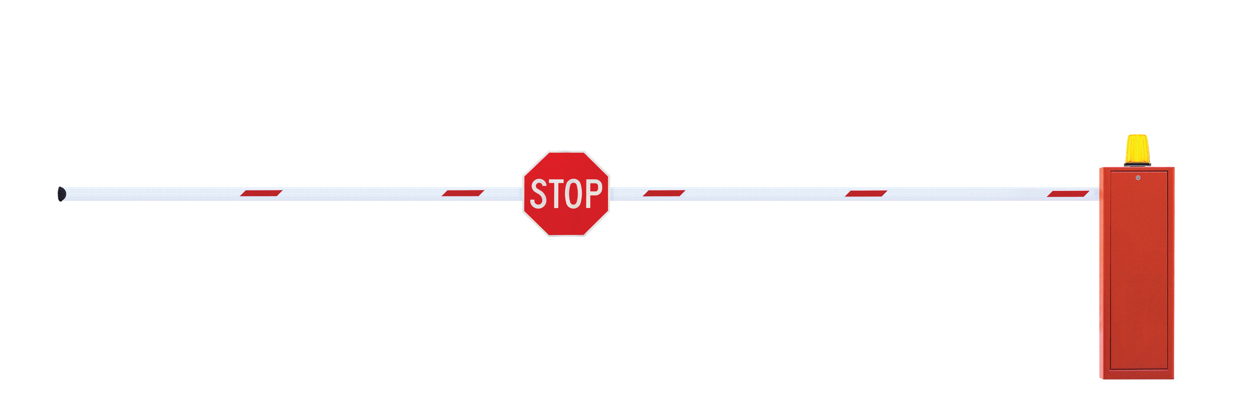 Gated Road Barrier Closeup, Roadway Gate Bar In White And Red, Expressway Traffic Turnpike Toll Stop Vehicle Security Point Gateway, Halt Warning Sign And Yellow Beacon Flash Light, Orange Gated Isolated Express Way Entrance Checkpoint Blocker, Closed Car Park Entry Block