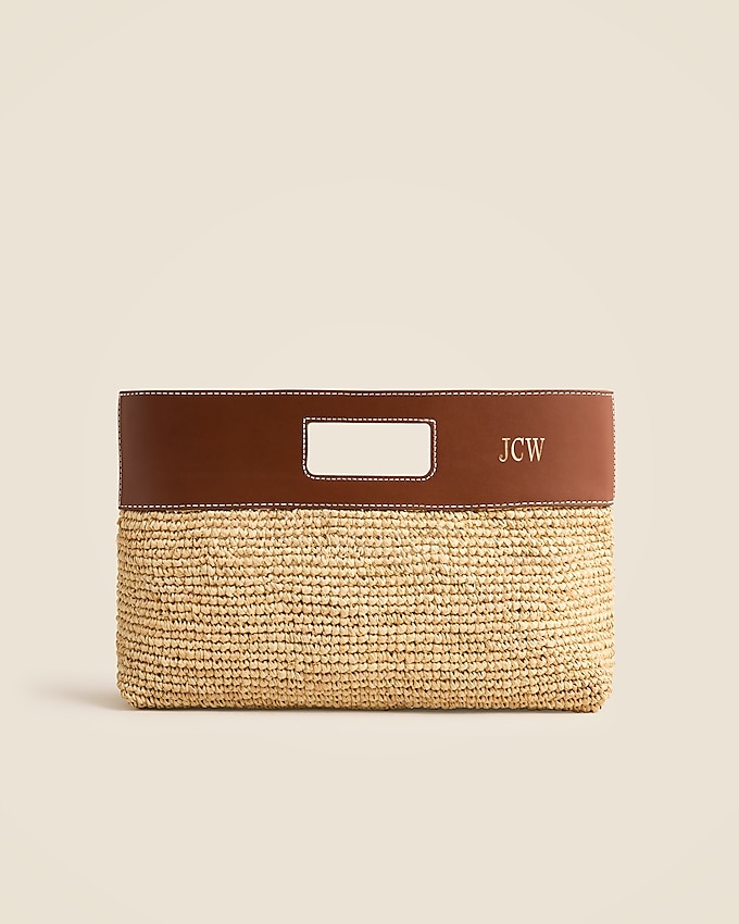Handknotted Raffia Rectangular Clutch With Leather Handles