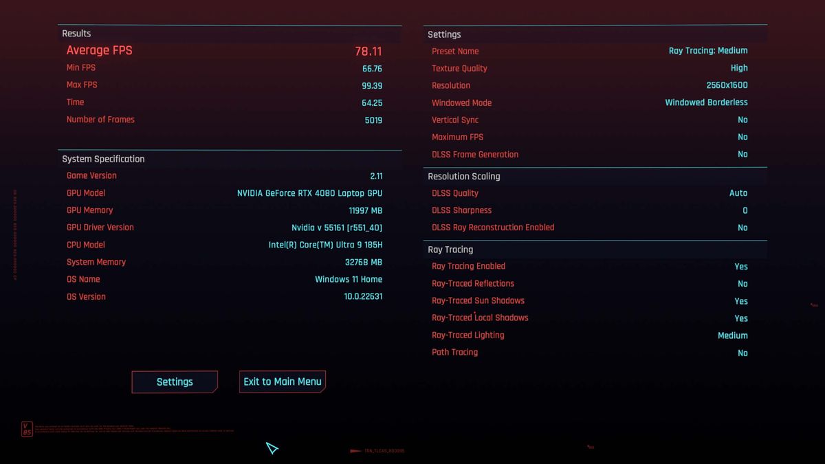 ASUS ROG Zephyrus G16 Cyberpunk benchmark.