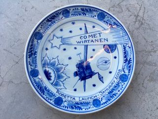 A porcelain plate designed by ESA to celebrate its planned launch of the Rosetta mission to Comet 46P/Wirtanen.