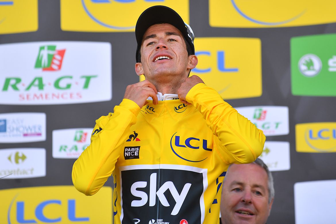 Sergio Henao (Sky) in the yellow jersey at Paris-Nice.
