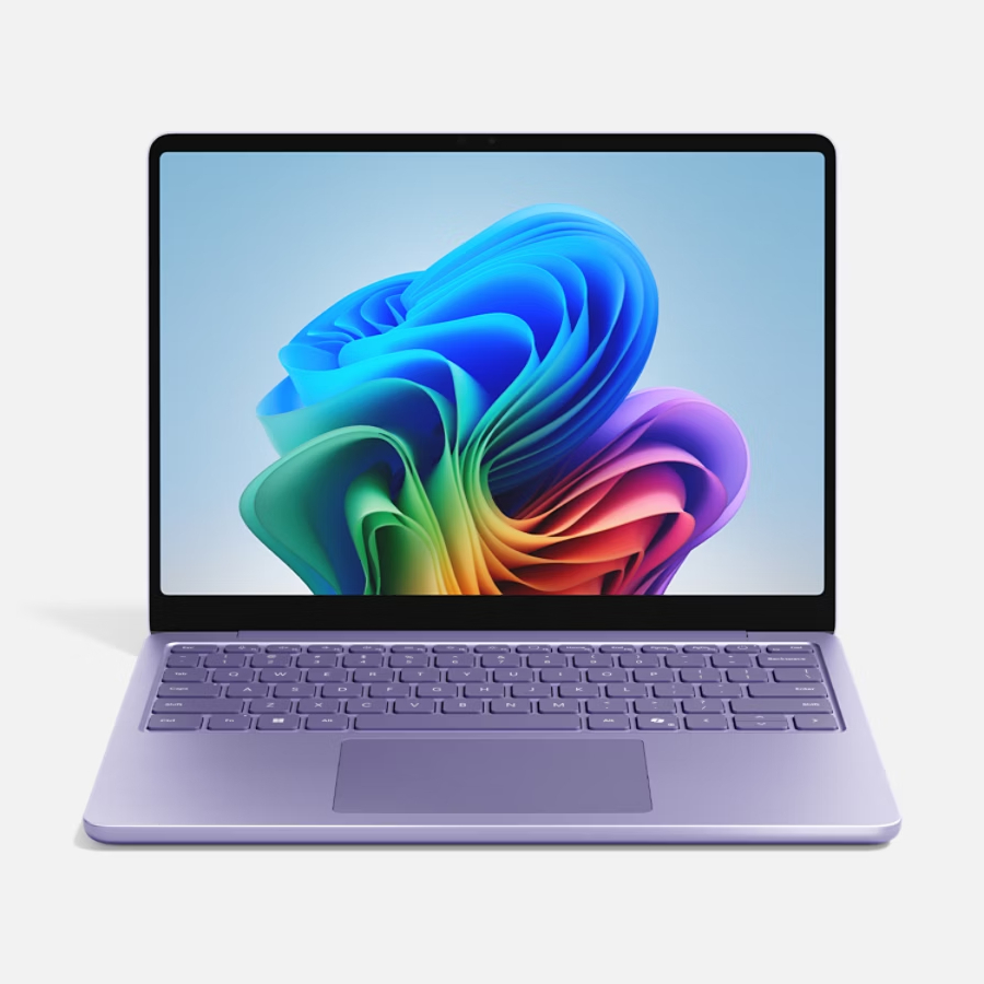 Surface Laptop 13-inch in Purple with screen open showing the desktop