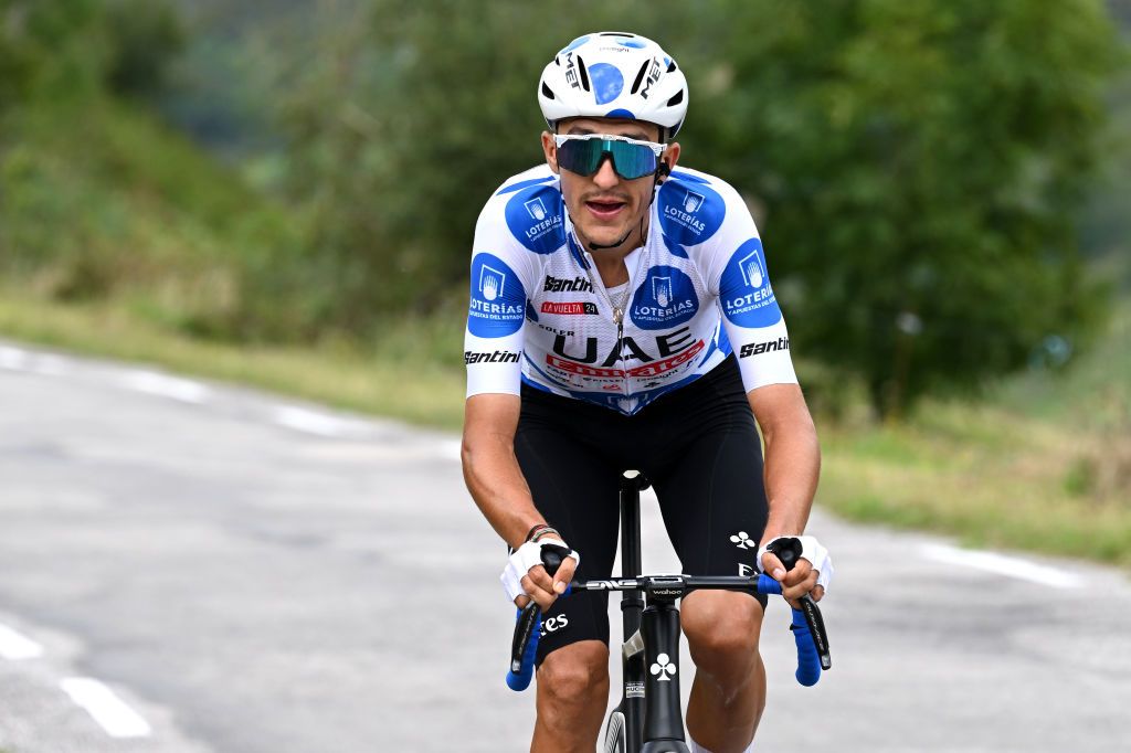 PICON BLANCO BURGOS SPAIN SEPTEMBER 07 Marc Soler of Spain and UAE Team Emirates Polka Dot Mountain Jersey attacks in the breakaway during the La Vuelta 79th Tour of Spain 2024 Stage 20 a 172km stage from Villarcayo to Picon Blanco 1491m UCIWT on September 07 2024 in Picon Blanco Burgos Spain Photo by Tim de WaeleGetty Images