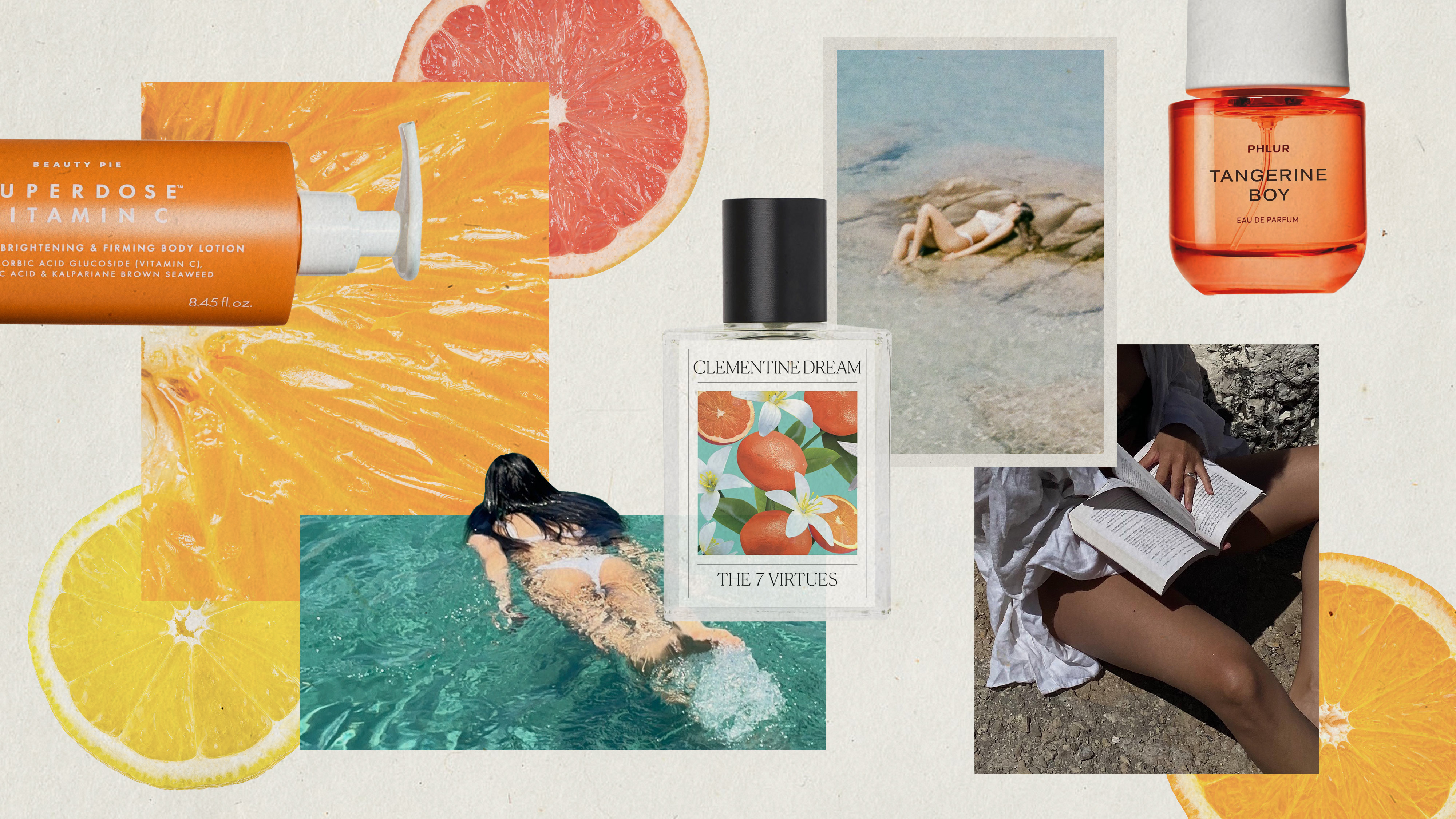Summer collage with citrus beauty products