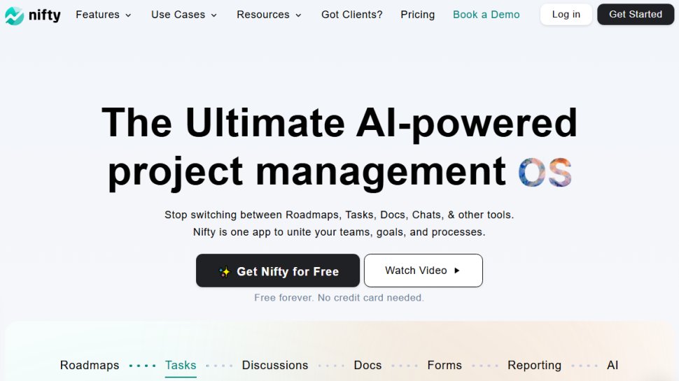 Website screenshot of Nifty (November, 2025)