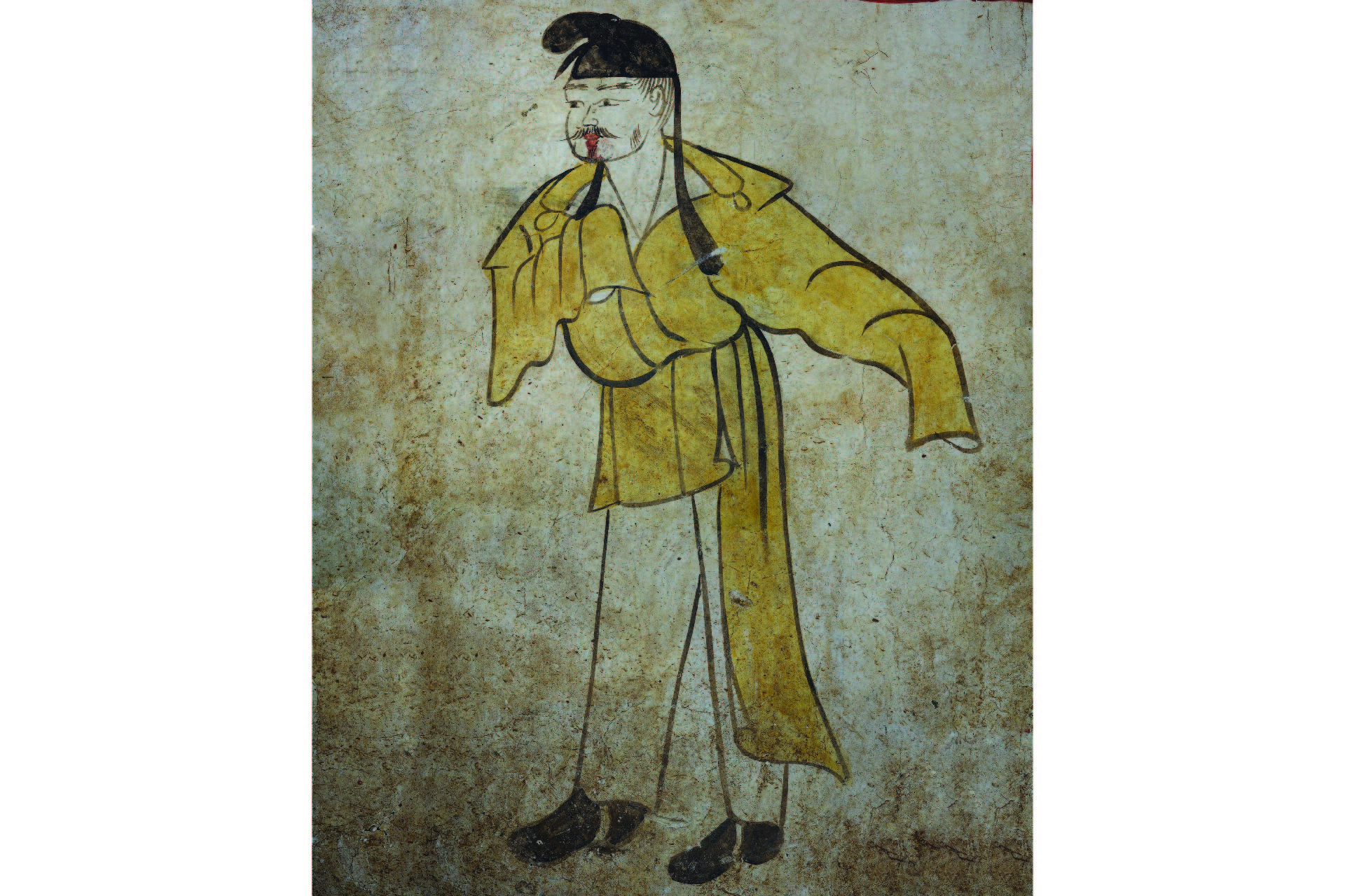 A mural showing a man in yellow robes