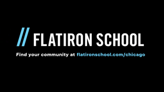 A screenshot from a video showing the Flatiron logo