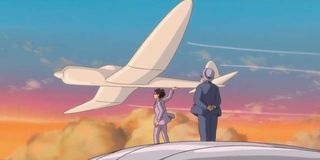 Jiro Horikoshi and Giovanni Battista Caproni watch a plane in The Wind Rises