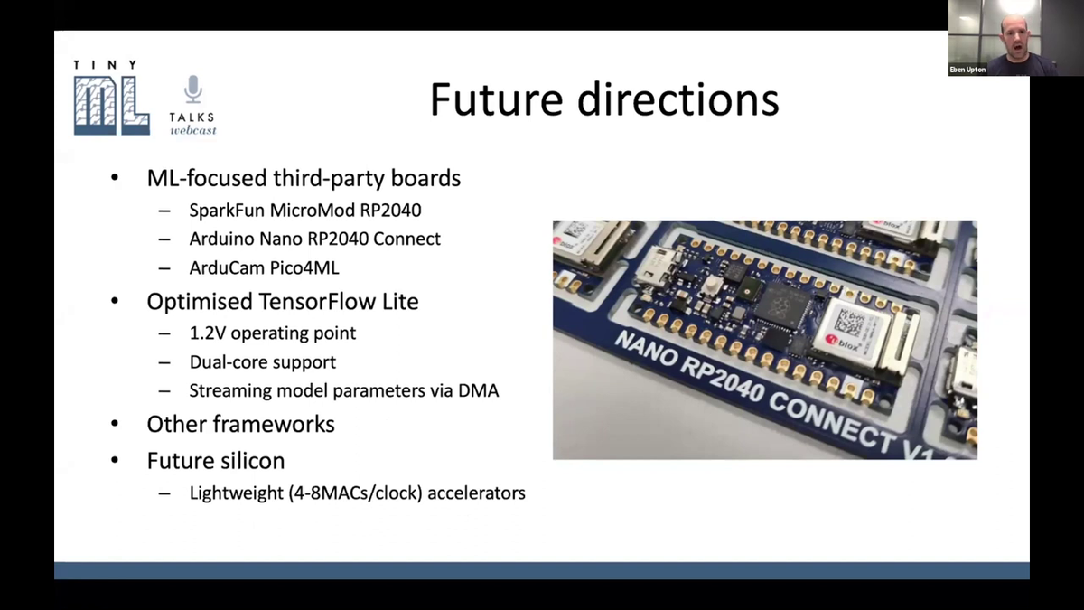 Screesnhot of Eben Upton's tinyML talk