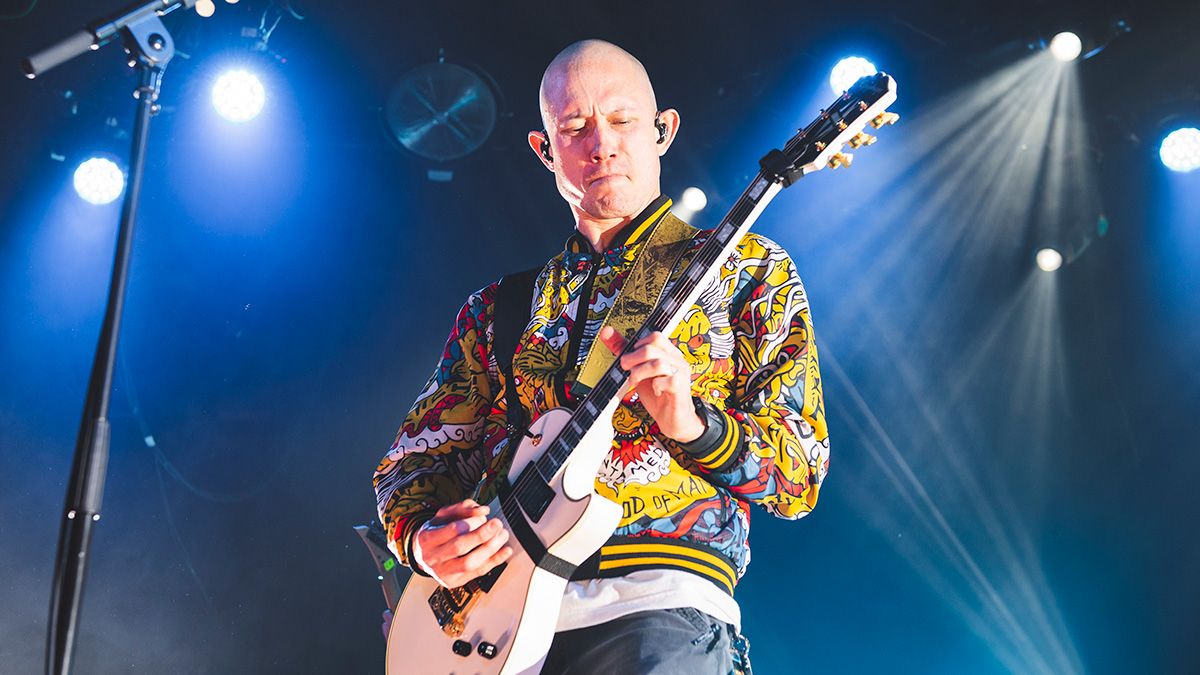 Matt Heafy of the American heavy metal band Trivium performs on stage at La Riviera on February 05, 2023 in Madrid, Spain