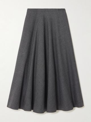 Embroidered Wool Midi Skirt