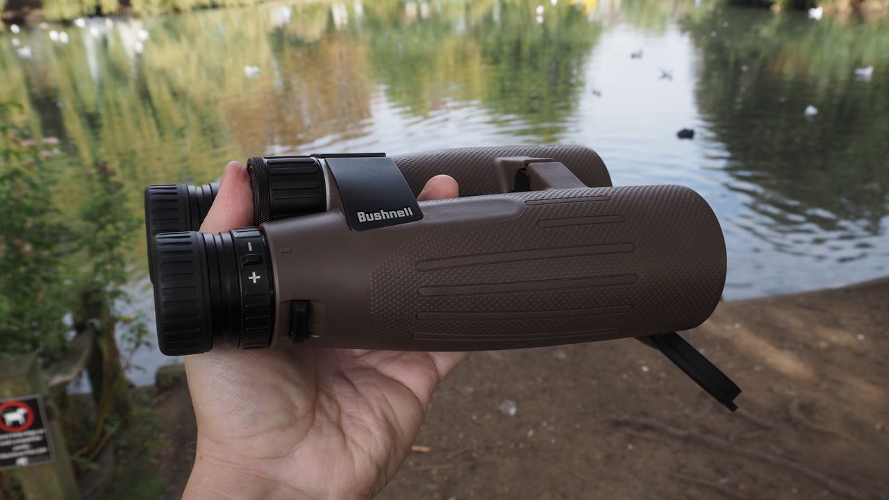 Close up photo of the Bushnell Forge 15x56 binoculars