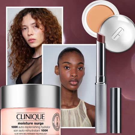 plum background with models and clear skin and clinique products